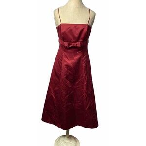 David’s Bridal Red Satin A Line Evening Gown with Bow Size 4